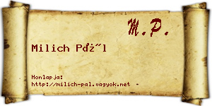 Milich Pál névjegykártya